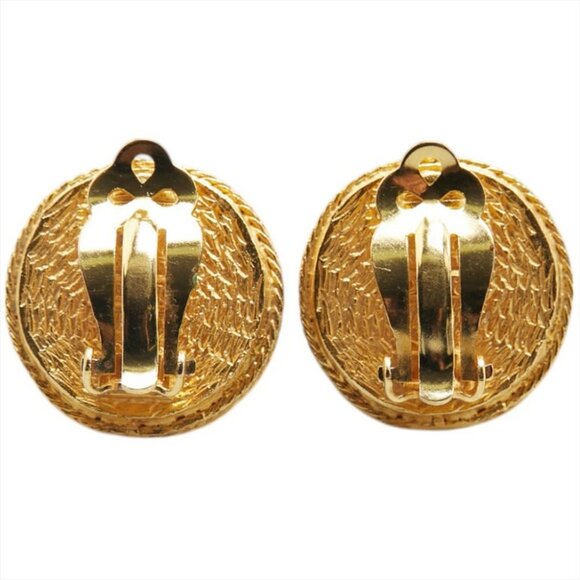 CHANEL Black Gripoix Rhinestone Round Clip-On Earrings Gold Tone Auth #7953 - Picture 4 of 5